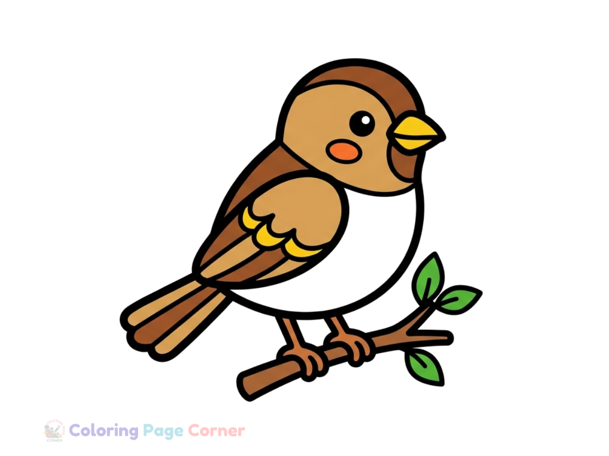 Free Sparrow on a Windowsill Coloring Page