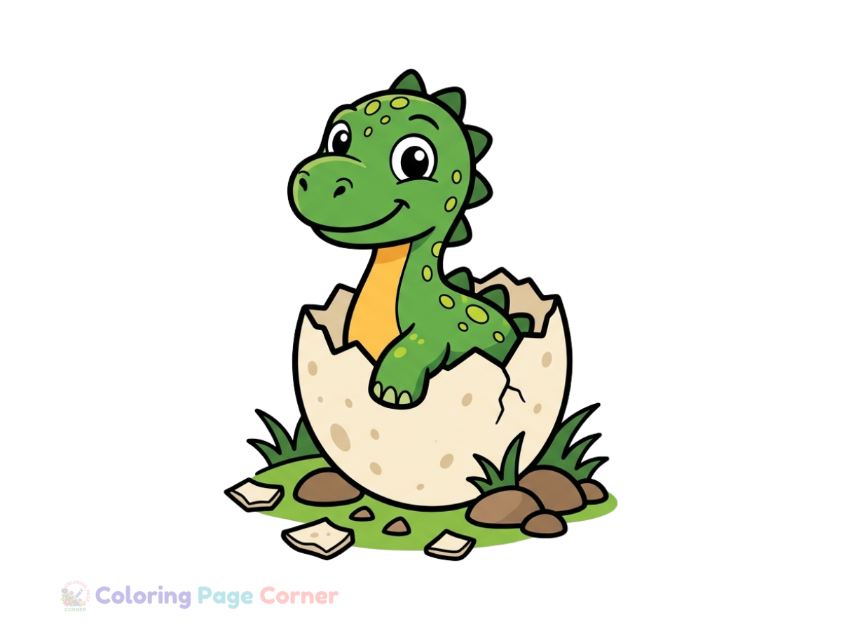 Printable Baby Dinosaur Hatching Coloring Page
