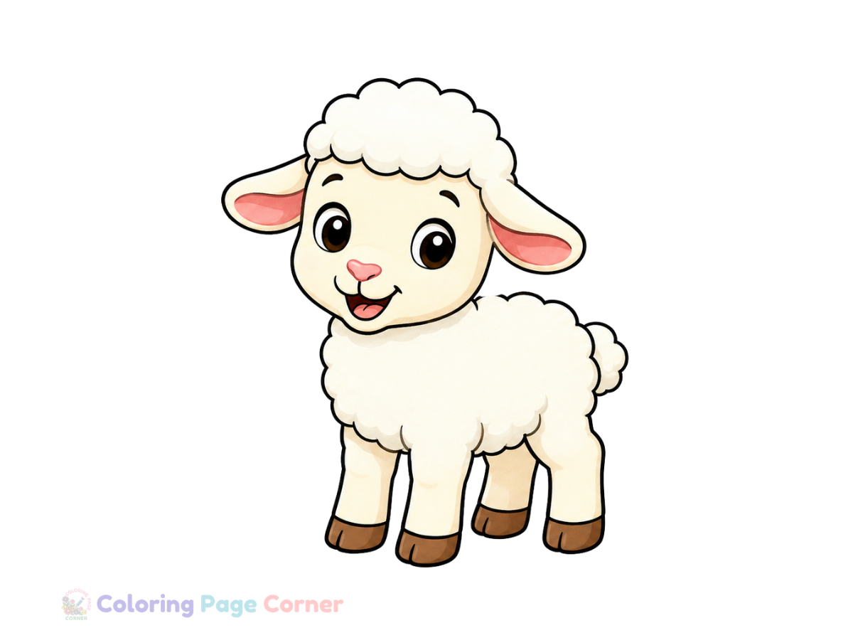 Printable Easter Lamb in a Meadow Coloring Page