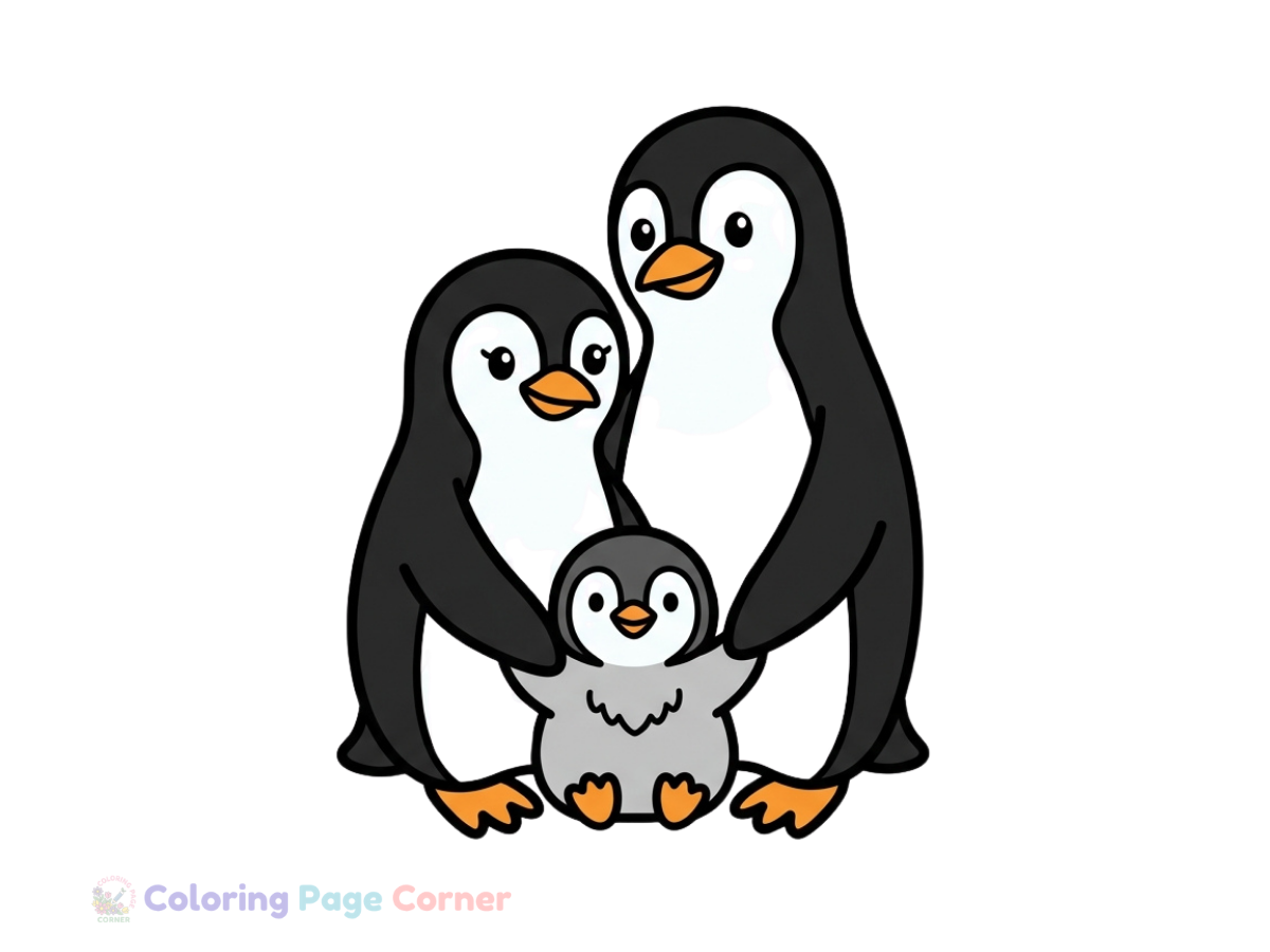 Penguin Family Coloring Page for Kids
