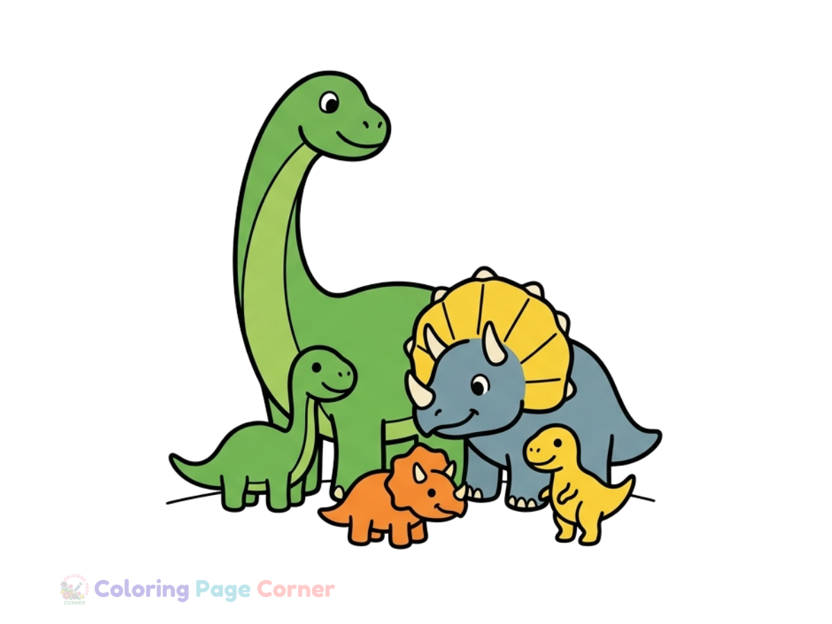 Dinosaur Family in a Forest Coloring Page