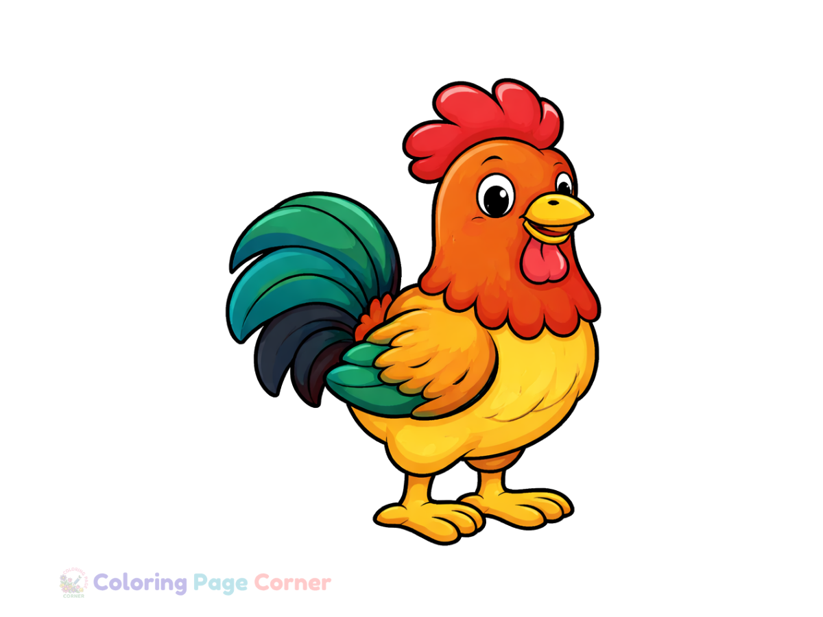 Printable Rooster Crowing Coloring Page