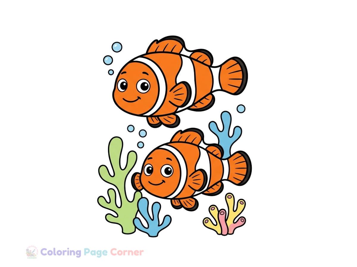 Free Clownfish in Coral Coloring Page