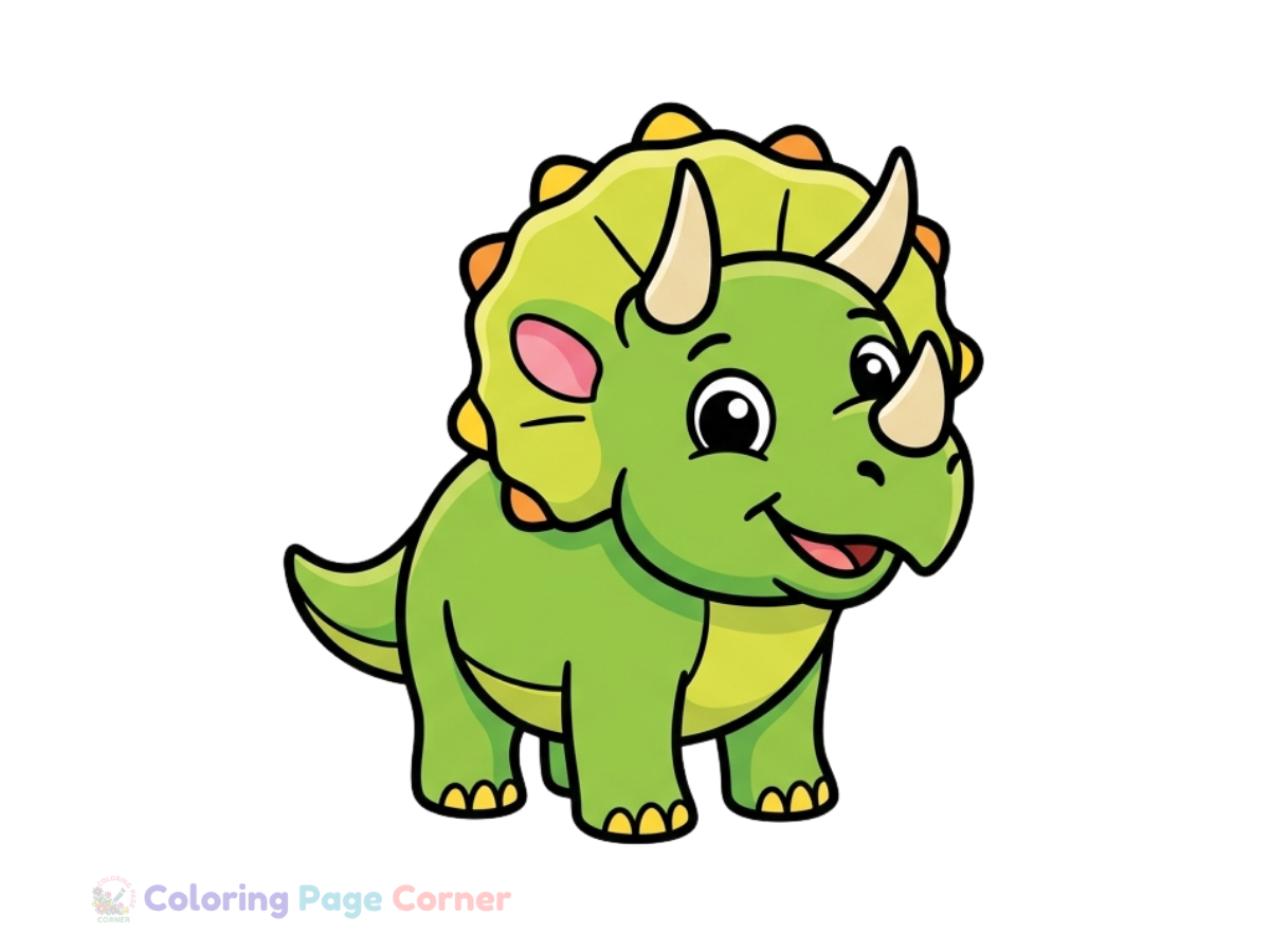 Baby Triceratops Playing Coloring Page for Kids