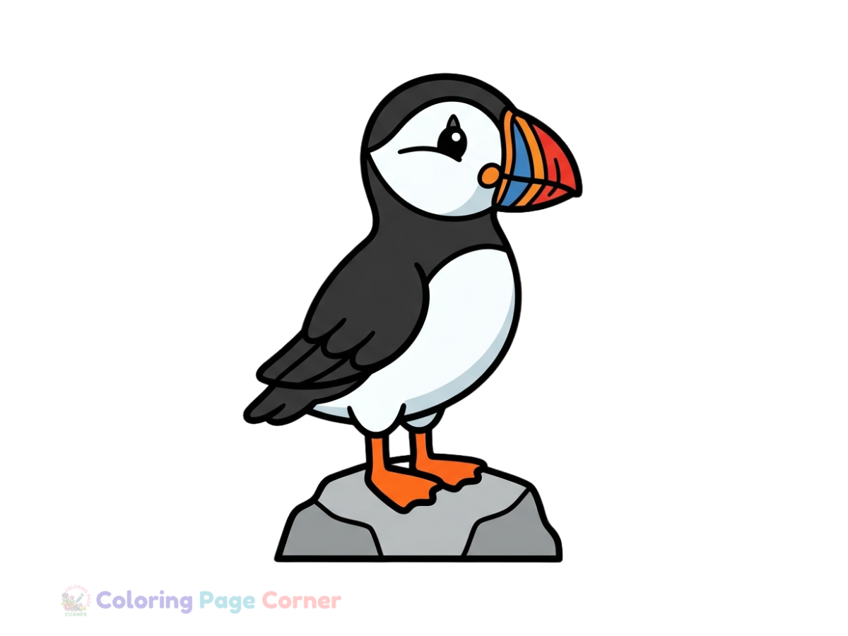 Puffin on a Rocky Cliff Coloring Page