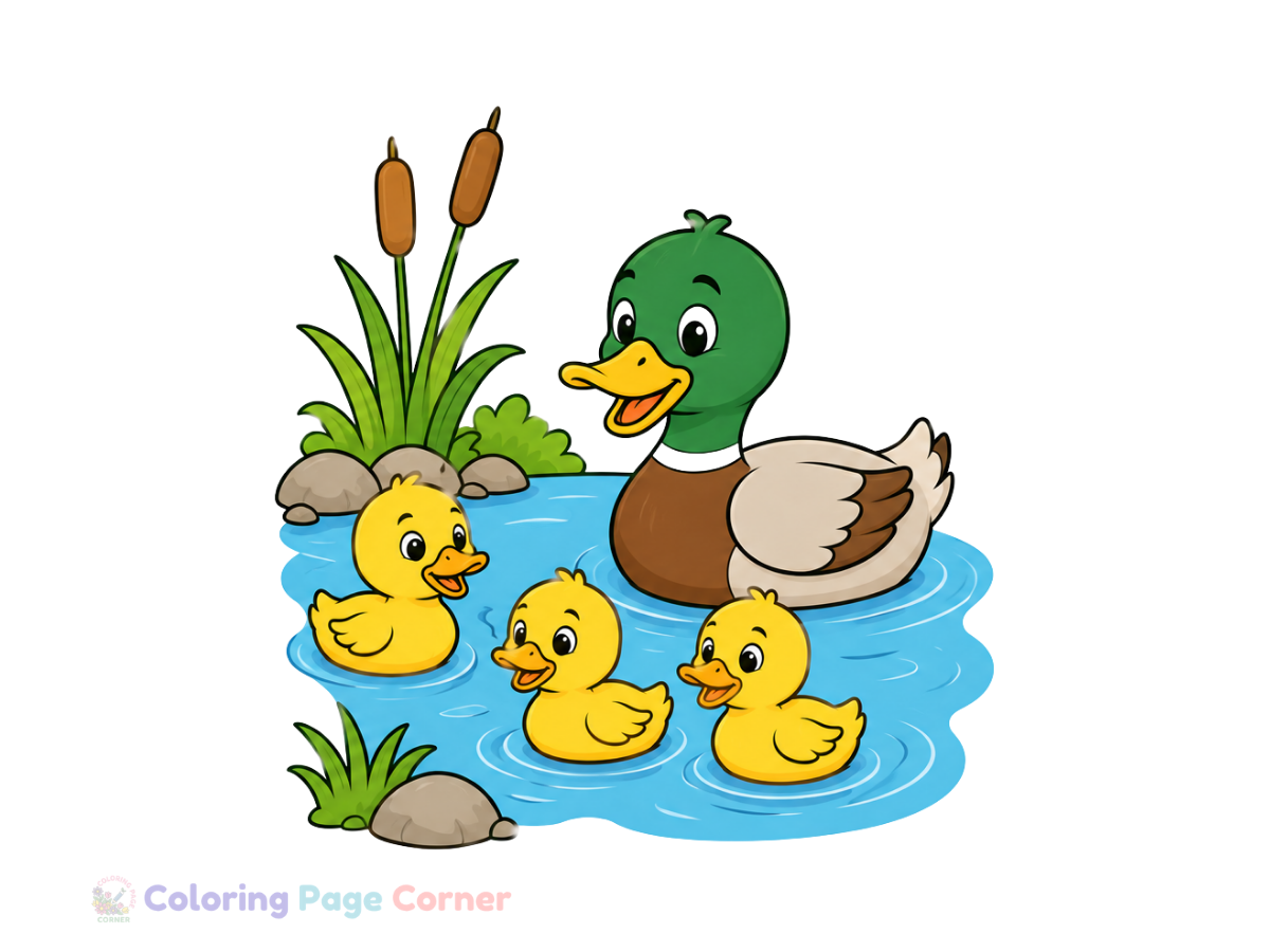 Printable Duck Family Swimming Coloring Page