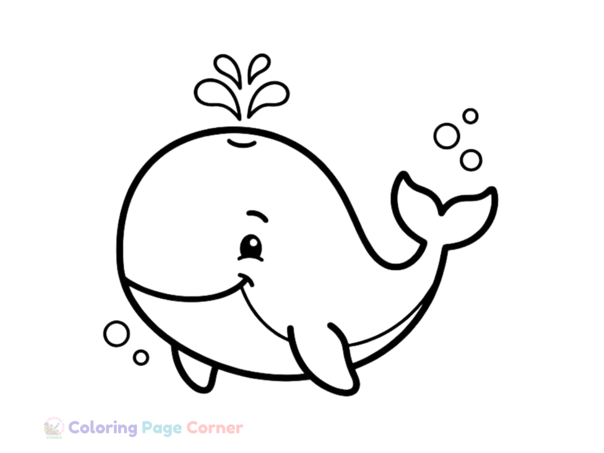 Gentle Whale Coloring Page for Kids outline