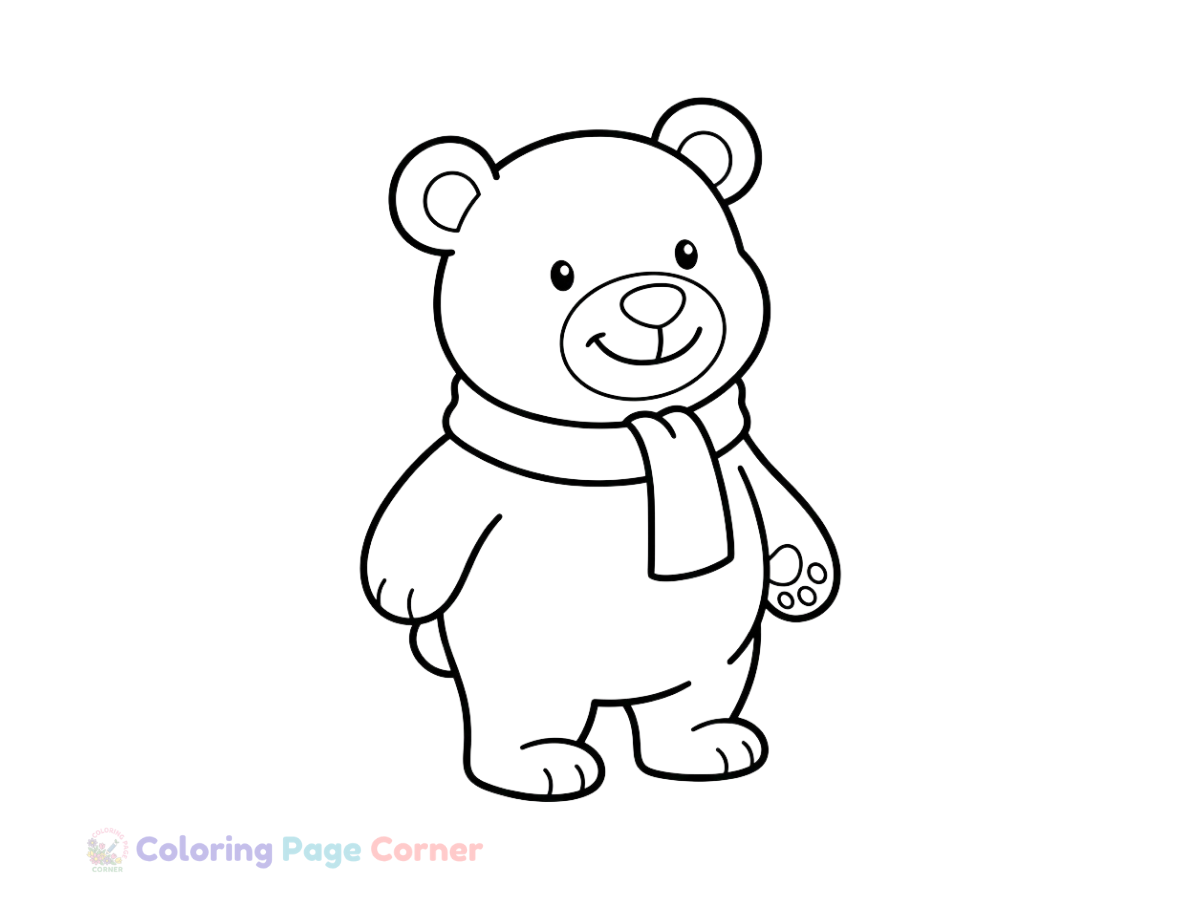 Free Polar Bear in Christmas Hat Coloring Page outline
