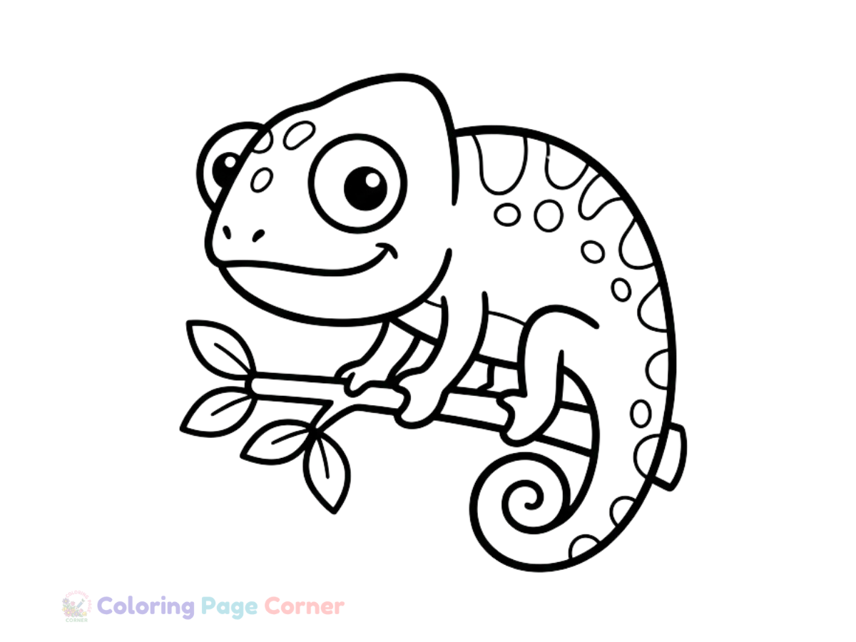 Free Chameleon on a Branch Coloring Page outline