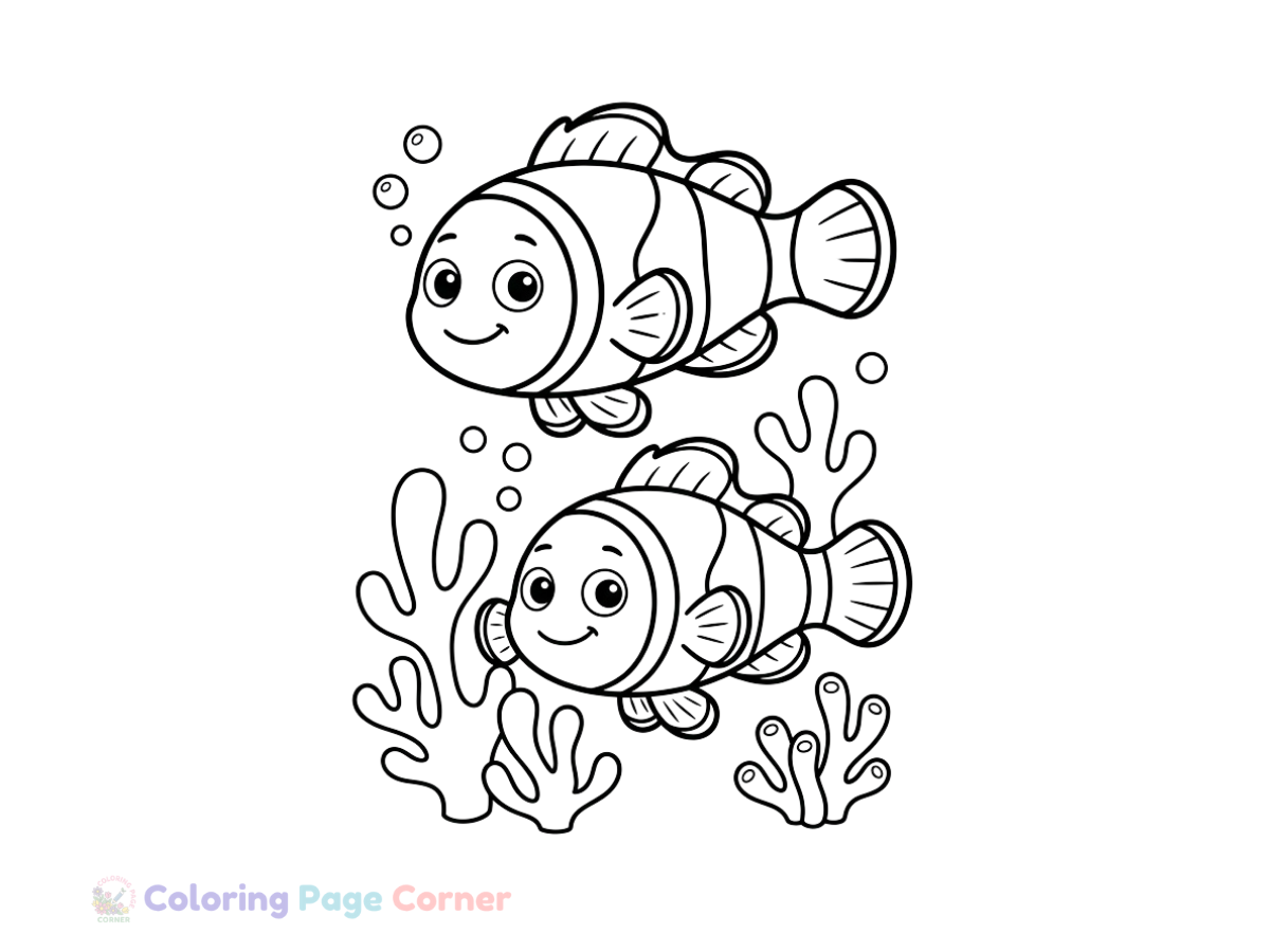 Free Clownfish in Coral Coloring Page outline