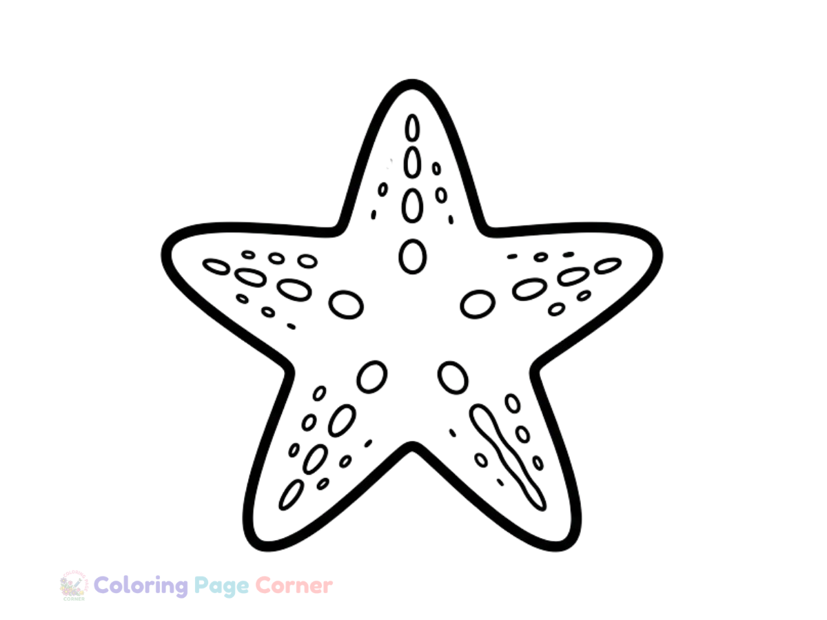 Starfish on the Sand Coloring Page outline