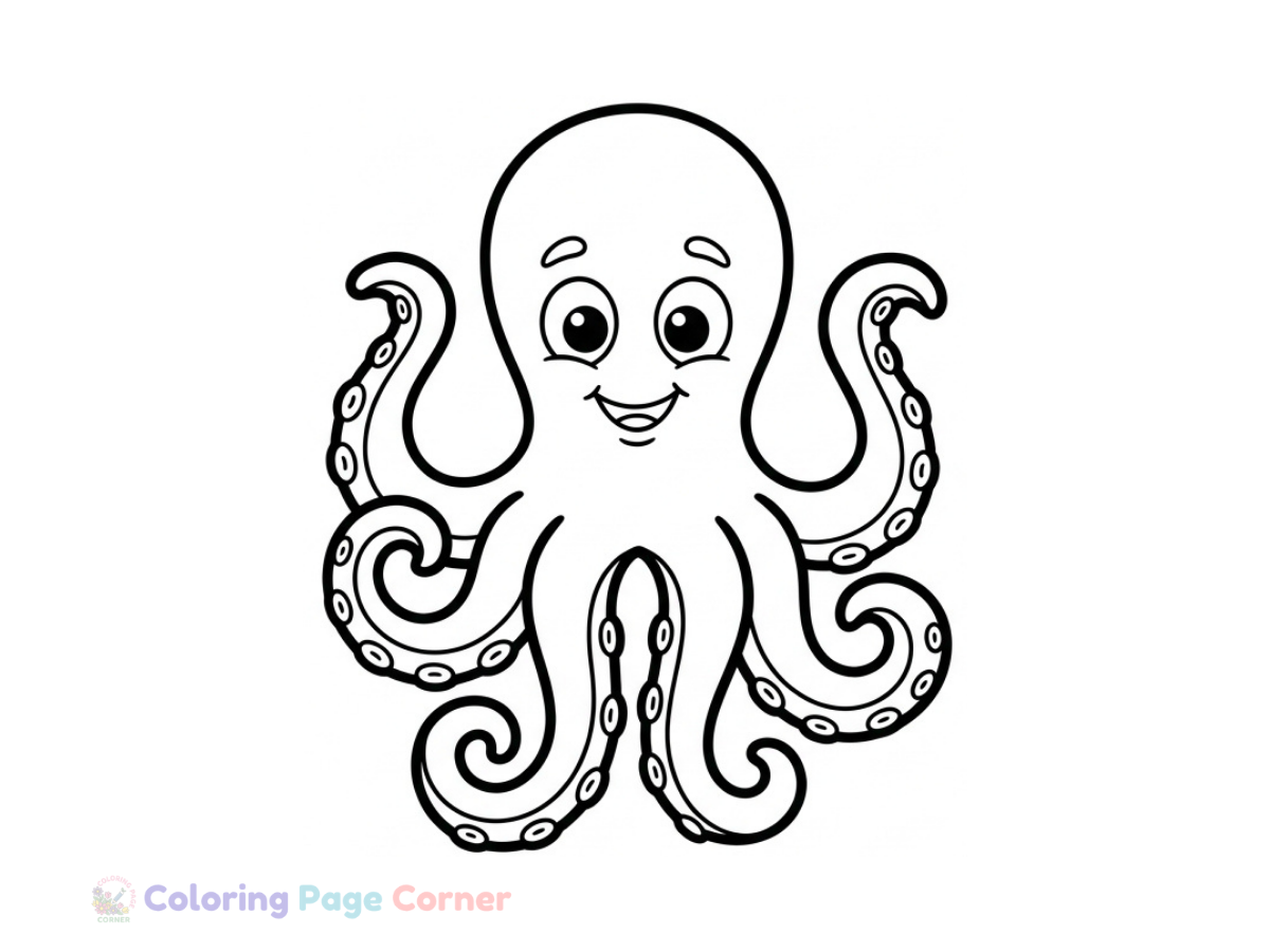 Curious Octopus Coloring Page outline