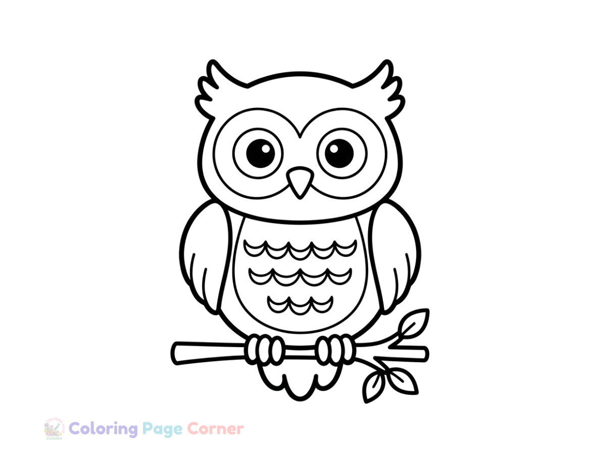Wise Owl at Night Coloring Page for Kids outline