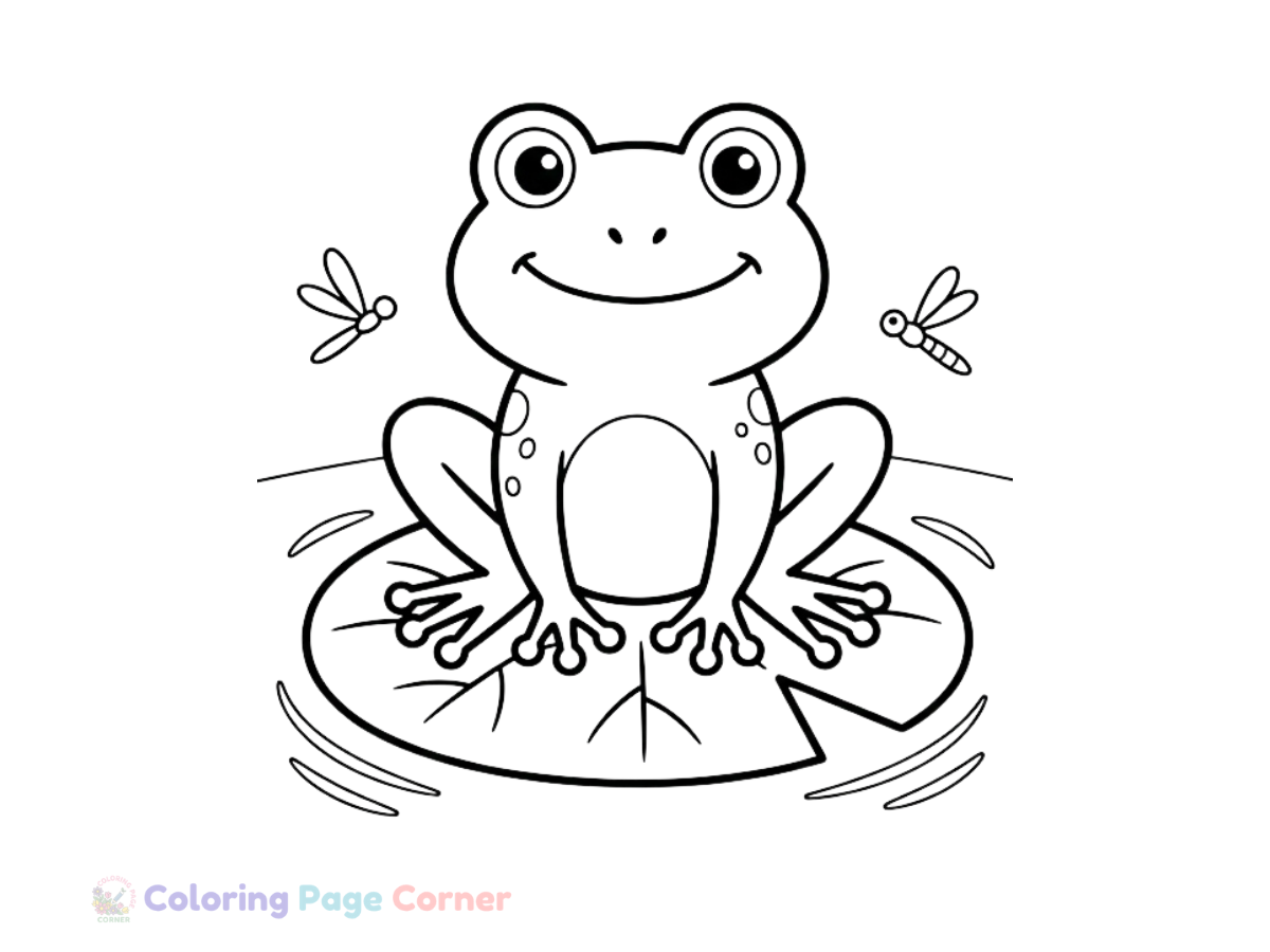 Friendly Frog on a Lily Pad Coloring Page outline