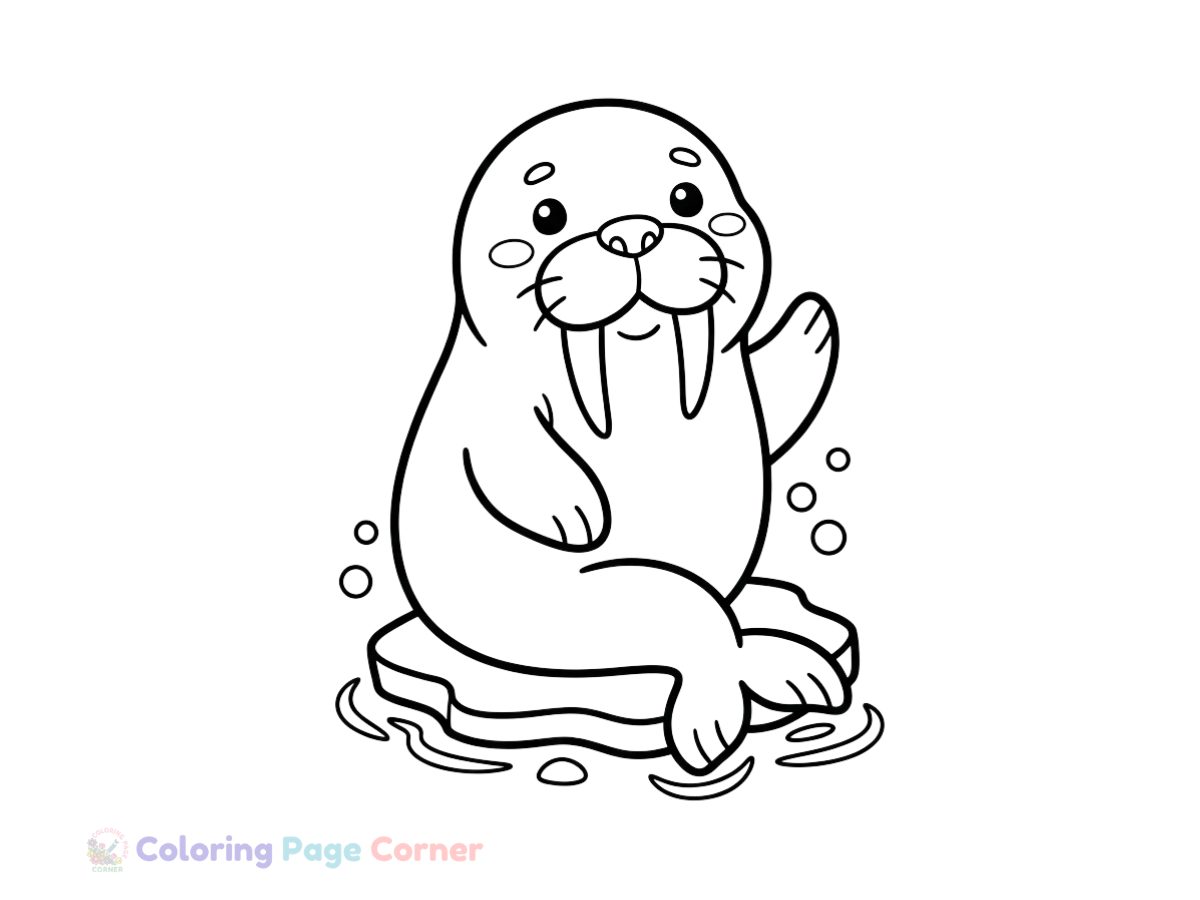Free Walrus on an Ice Floe Coloring Page outline