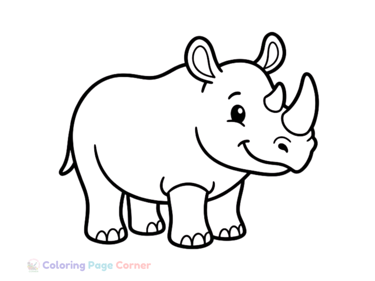 Rhino in the Wild Coloring Page for Kids outline