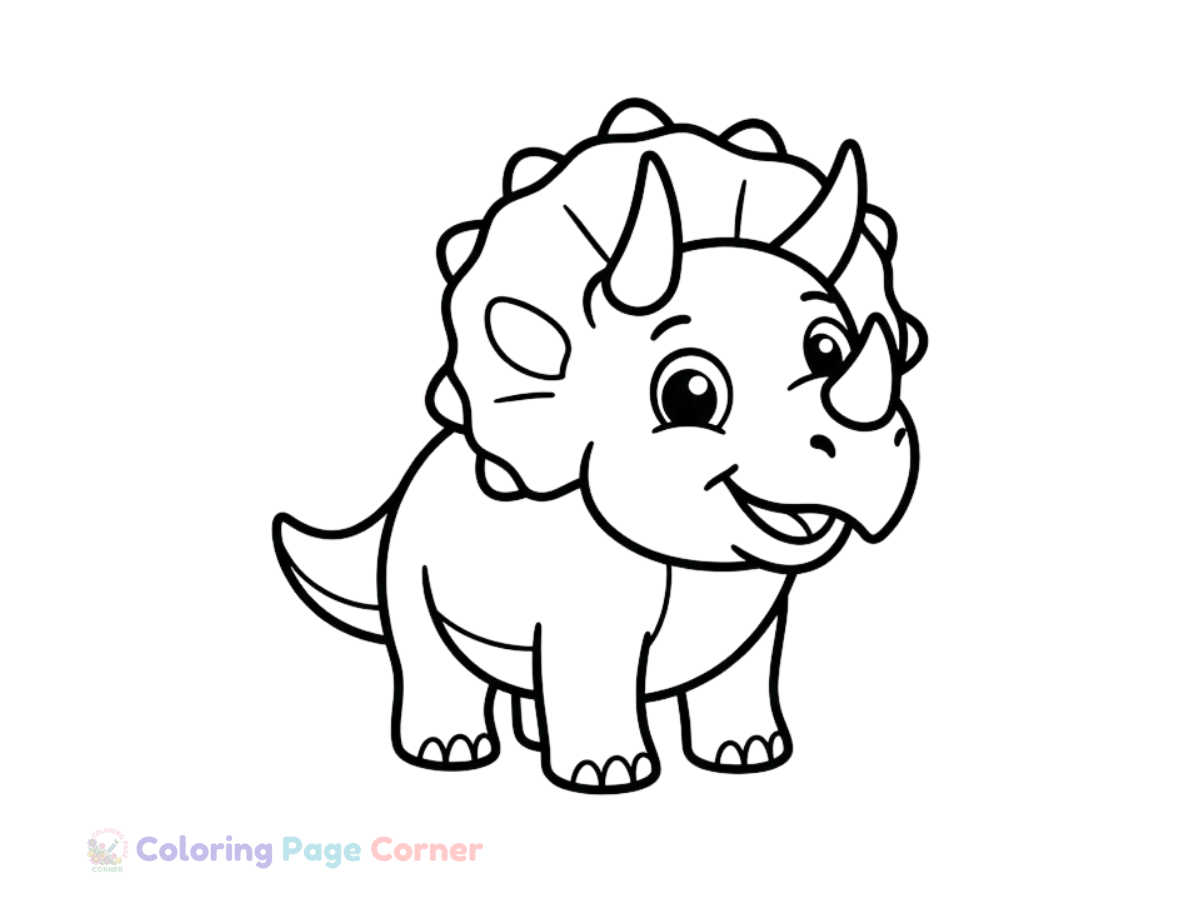 Baby Triceratops Playing Coloring Page for Kids outline