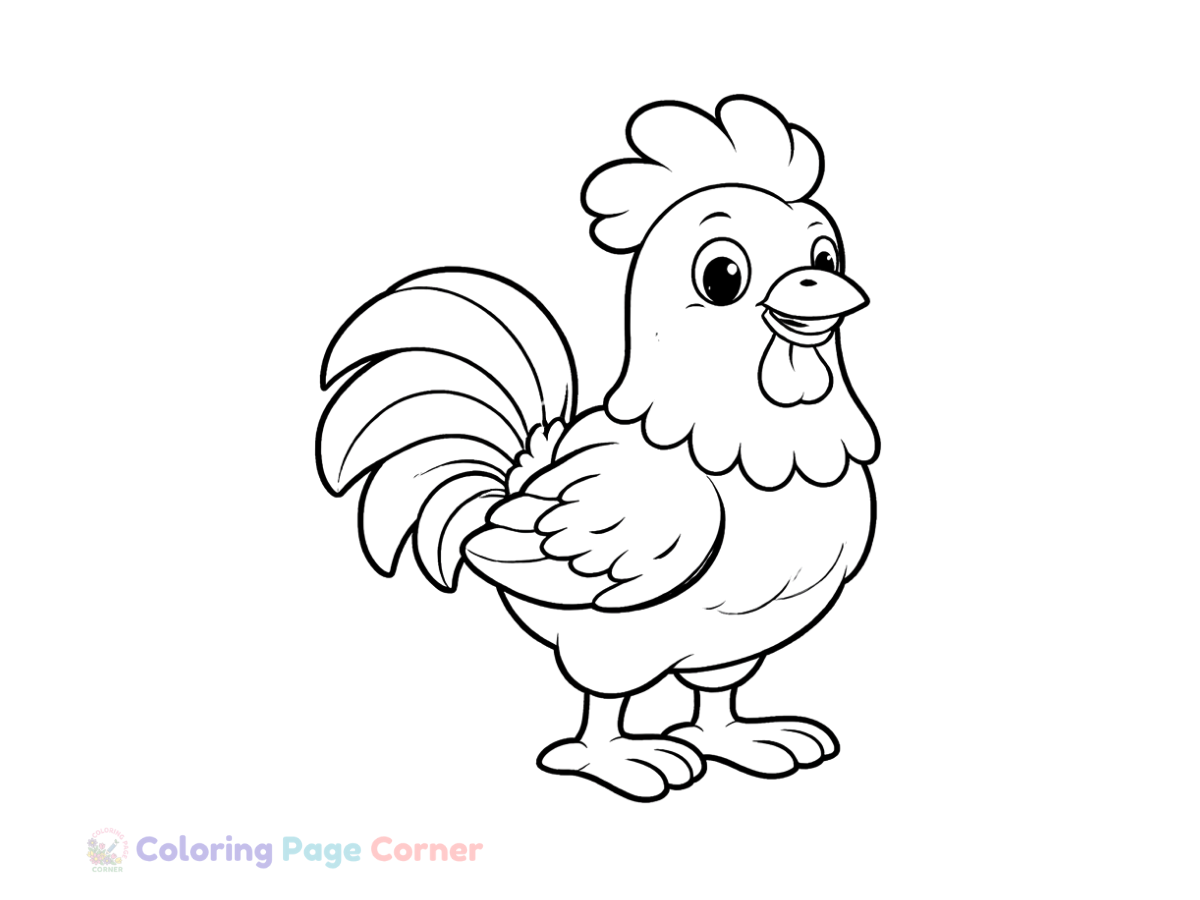 Printable Rooster Crowing Coloring Page outline