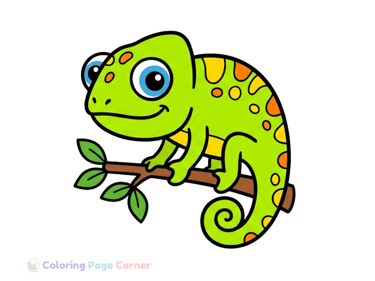 Free Chameleon on a Branch Coloring Page